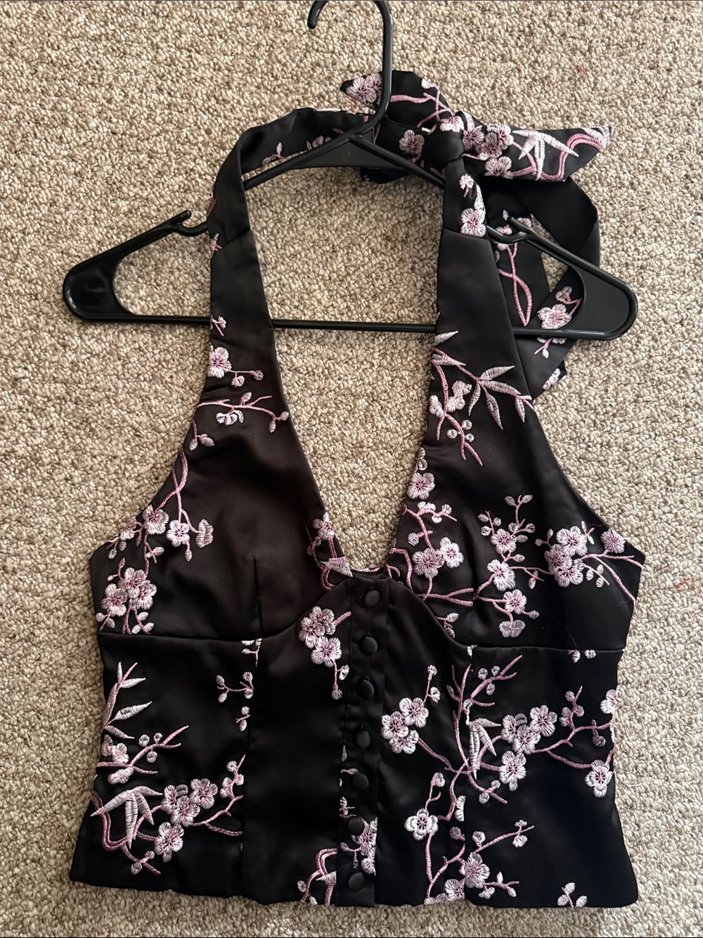 floral black and pink tie top